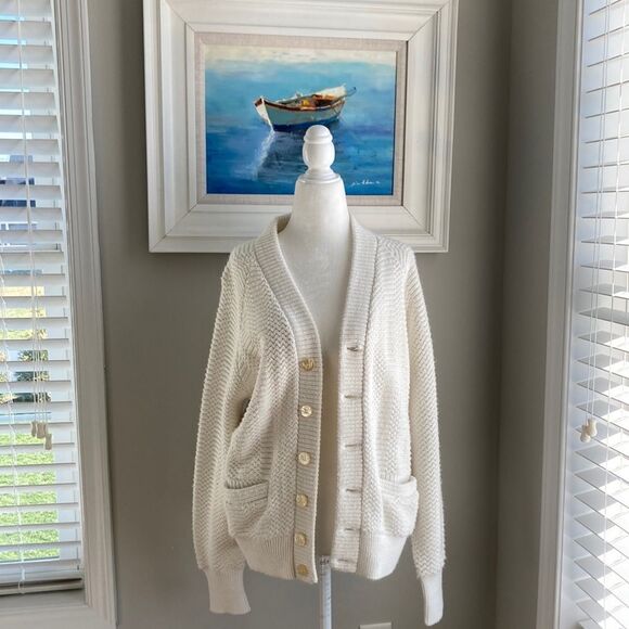 Vintage Orlon Campus Cream Cardigan Knit Pocket Sweater - Picture 2 of 15